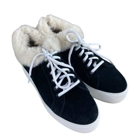 J /Slides Mellia Black Suede Platform Athletic Shoes Sz 7 Fur Platform Sneakers - Picture 3 of 10